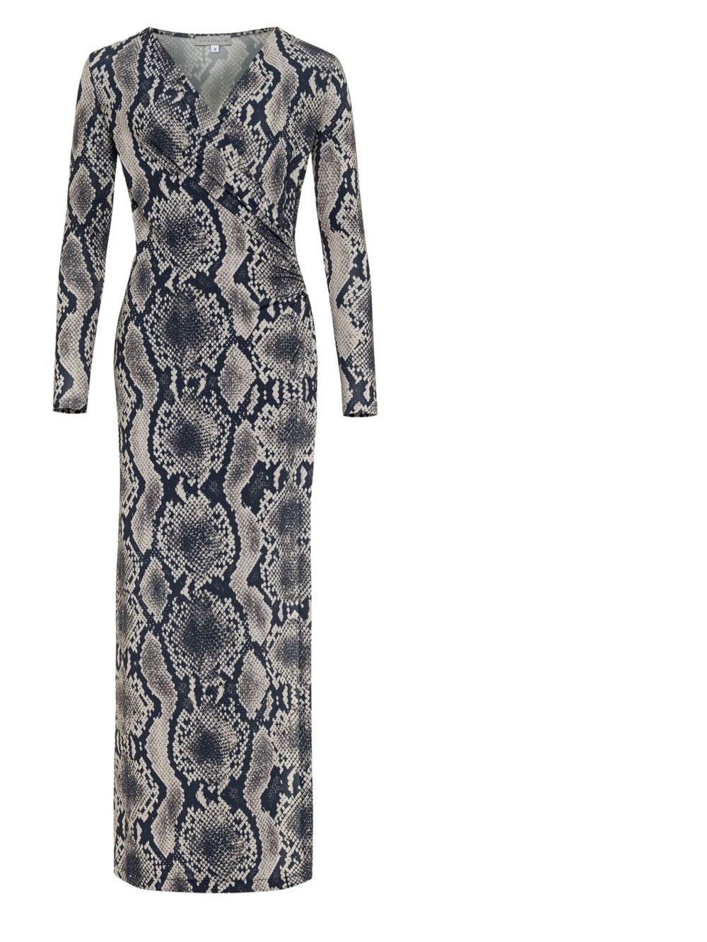 Anatomie Navy and Cream Snake-Print Wrap Maxi Dress